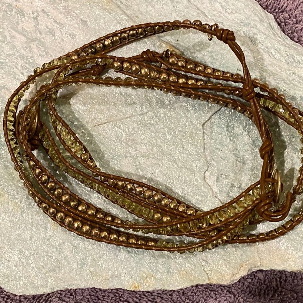 CITRINE, BRASS & LEATHER WRAP BRACELETS - Picture 1 of 1